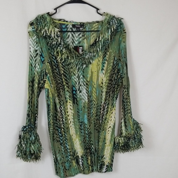 Violin Tops - Violin Women V Neck Fringed Multi Color Blouse 2X